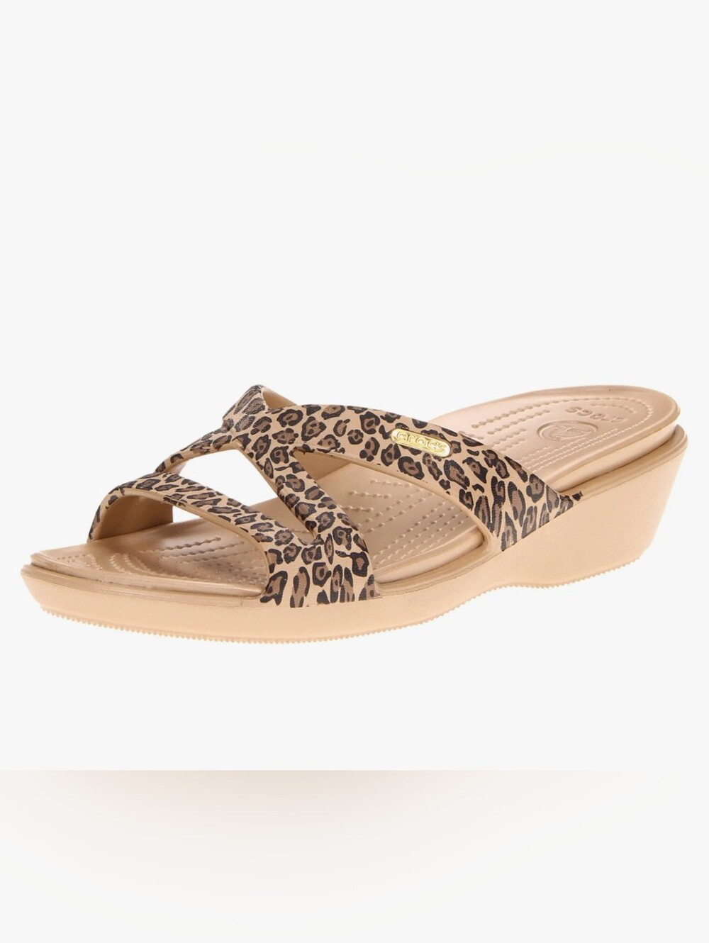 CROCS Leopard-Print Slide Wedge Sandal Size 6W